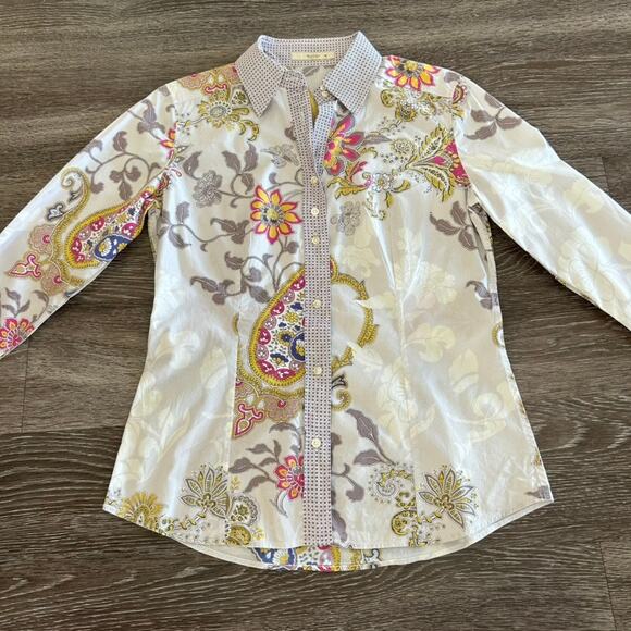 EUC Etro Floral Paisley Button Down Shirt US 6 Long Sleeve Cotton Stretch Top - Picture 12 of 14